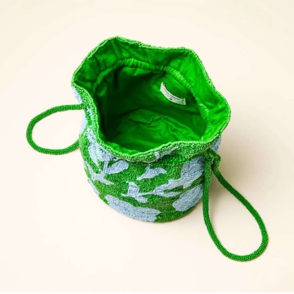New! Kate Spade Beaded Classic Rose Drawstring
Bucket Bag in Green & Blue - Picture 3 of 7